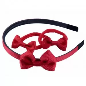 Alice Band and Hair Ponios with Ribbon Bow ~ Red